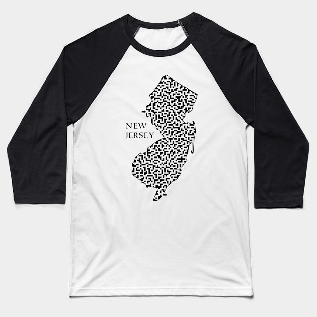 New Jersey State Outline Maze & Labyrinth Baseball T-Shirt by gorff